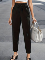 Drawstring Waist Solid Pants Casual Women's Clothing