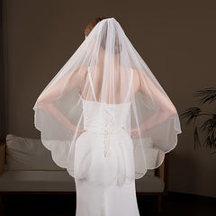 Hand Beaded Bridal Veil with Pearls Wedding Veil Fingertip Length