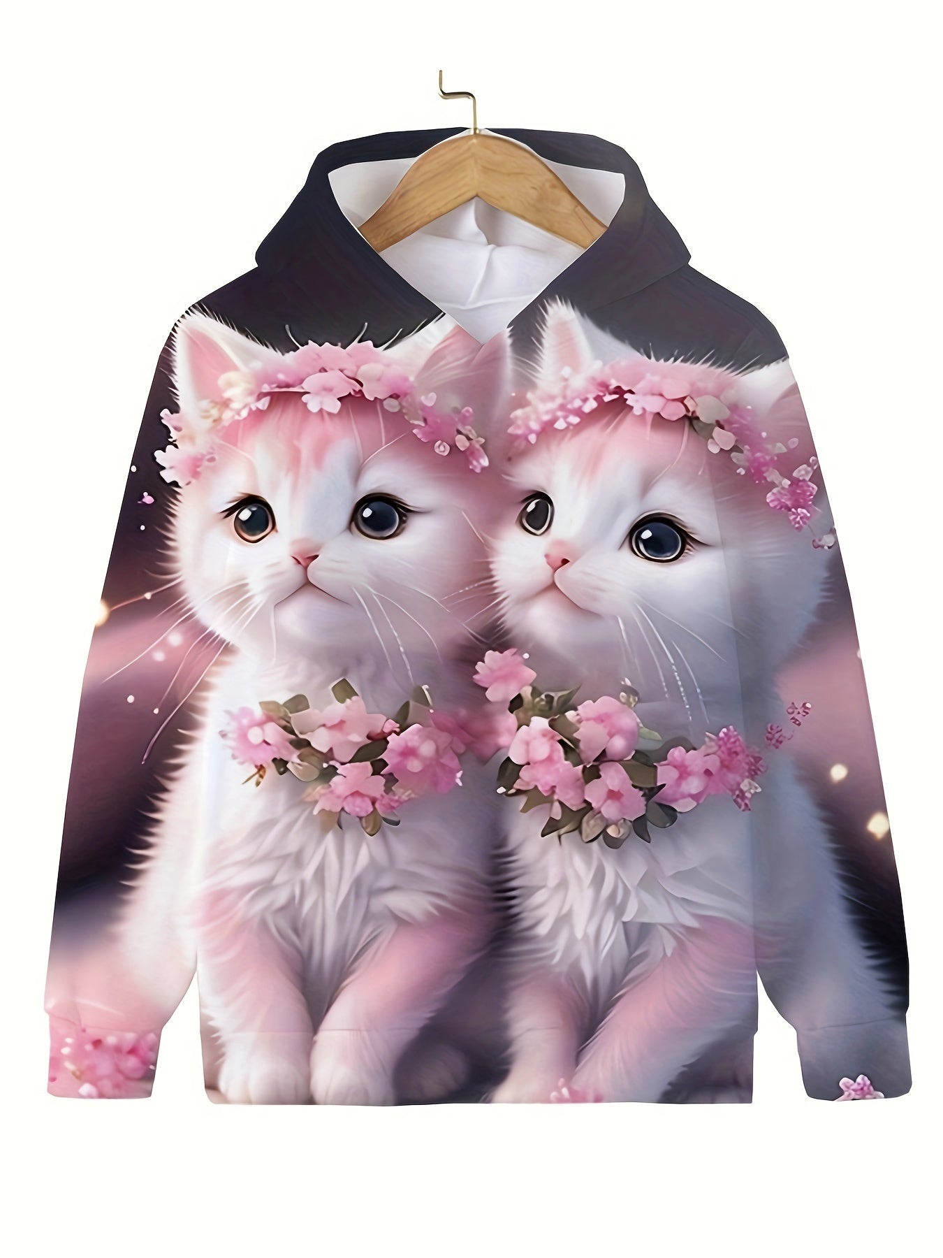 Flower Kitty Hooded Sweatshirt for Girls