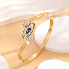Eye Pattern Stainless Steel Bracelet Rhinestone Decor