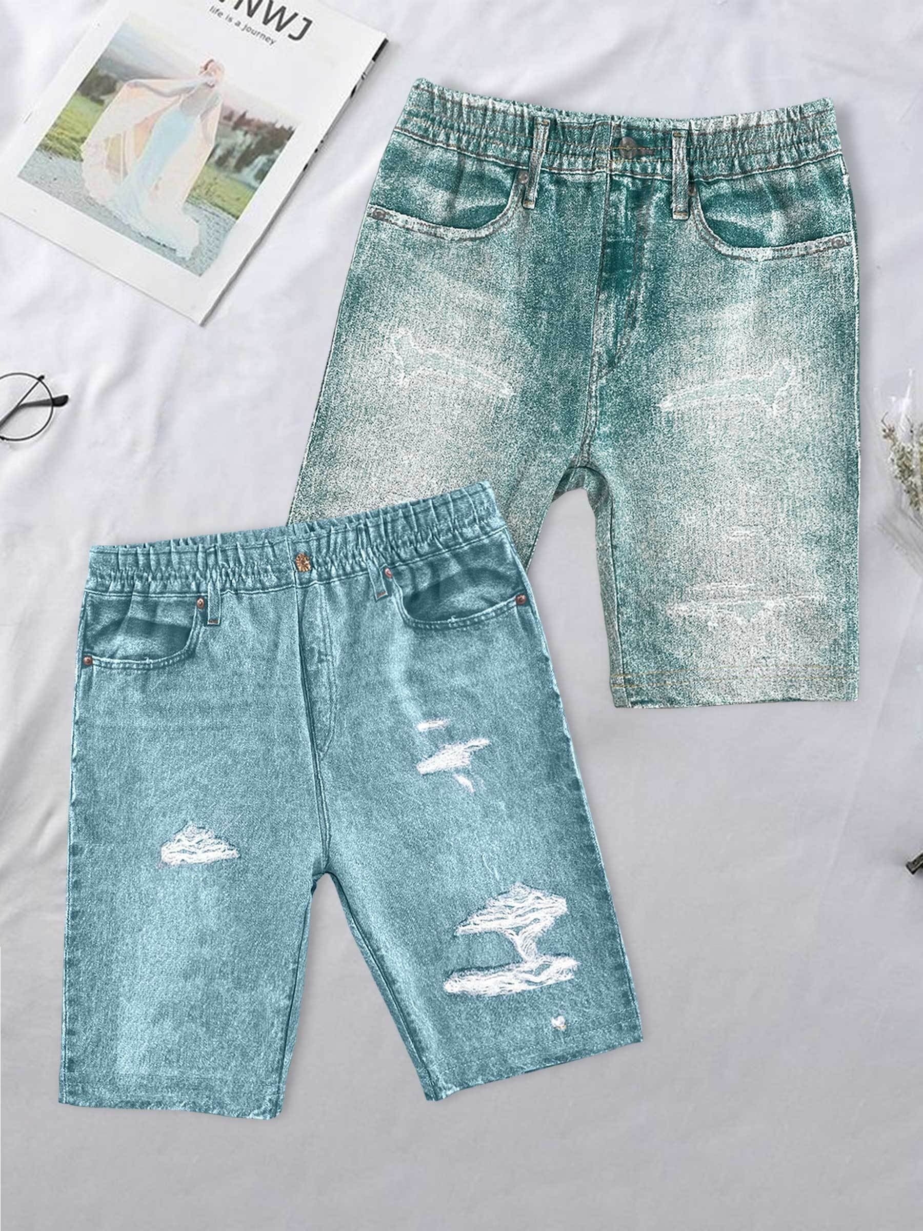 2pcs Girls Denim Bike Shorts Breathable Fit for Summer