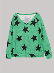 Star Print V Neck Sweatshirt Casual Long Sleeve Pullover for Spring & Fall