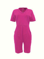 Women's Plus Size V-Neck Romper with Pockets
