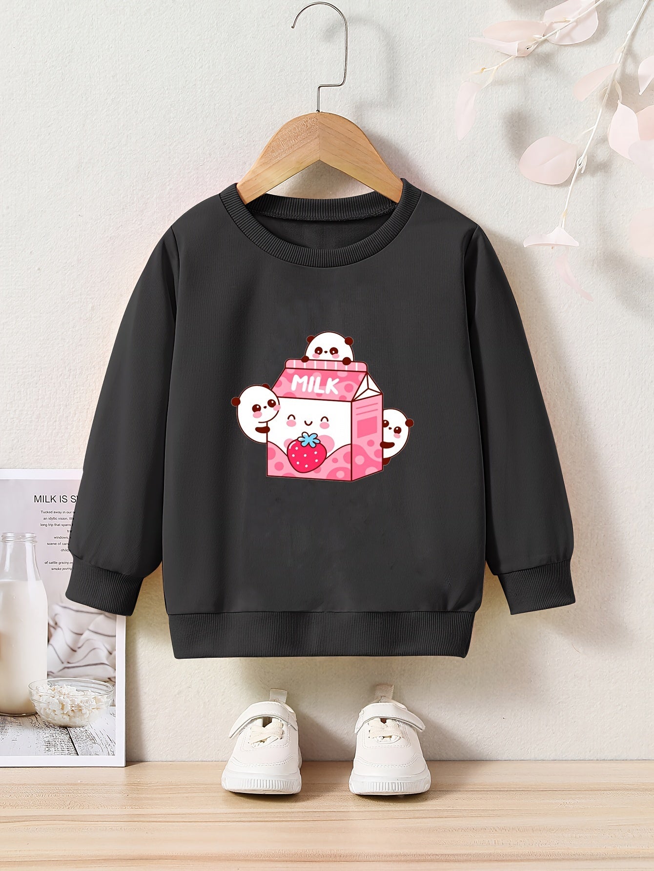 OERYUI Milk Panda Graphic Sweatshirt Comfy Pullover Kids Clothes