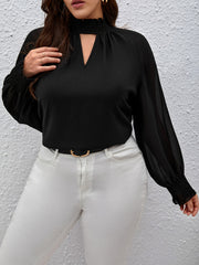 Mesh Shirred Sleeve Mock Neck Top