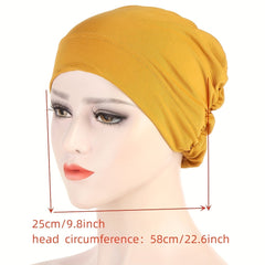 Ruched Elastic Turban Cap Solid Head Wraps Soft Elastic Hijab Hats Women
