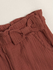 Girls Plain Bow Casual Pants Comfortable Breathable Capris