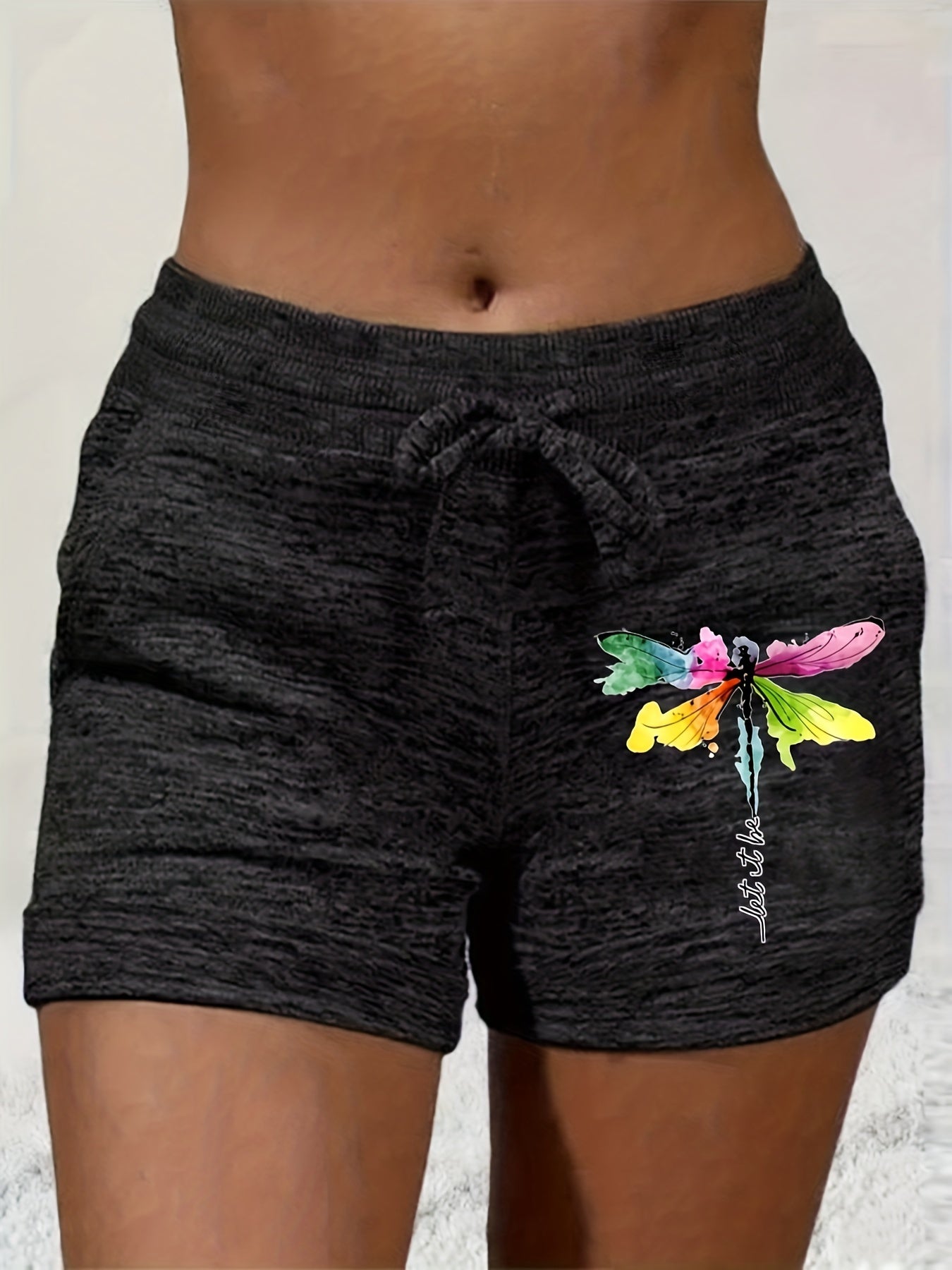 Dragonfly Print Drawstring Shorts Women's Casual Summer Shorts