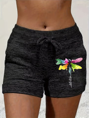 Dragonfly Print Drawstring Shorts Women's Casual Summer Shorts