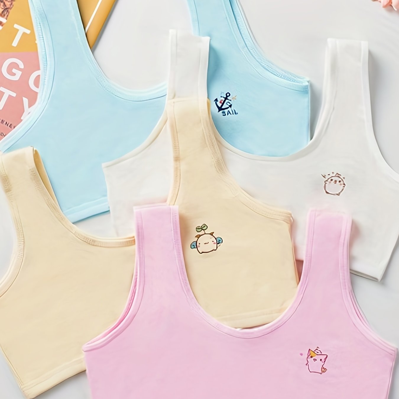 4pcs Girls Cartoon Bras Vests for Primary School Students