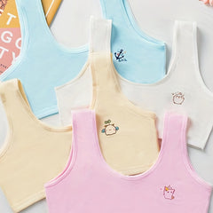 4pcs Girls Cartoon Bras Vests for Primary School Students