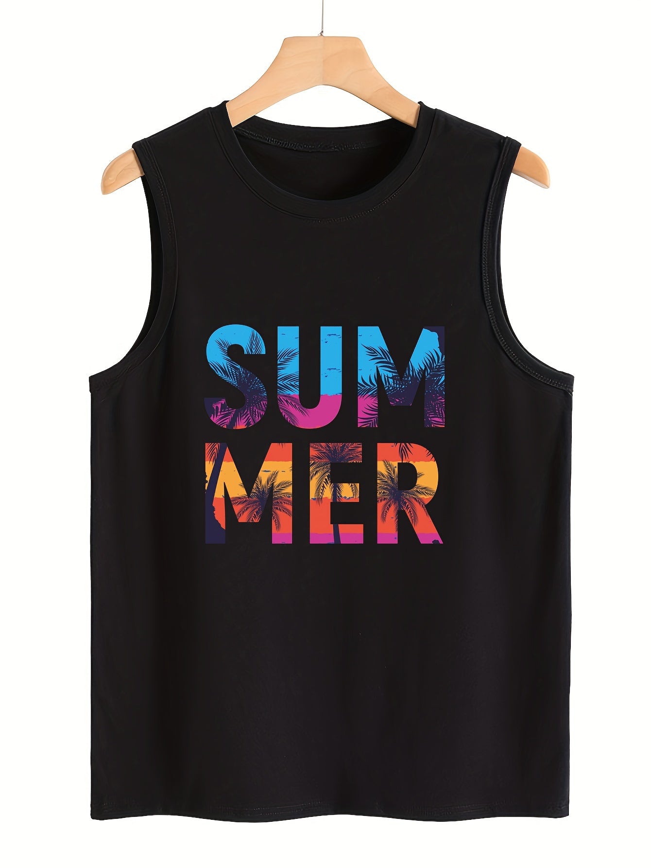 Tree & Summer Letter Pattern Stretchy Sports Vest Sleeveless Top