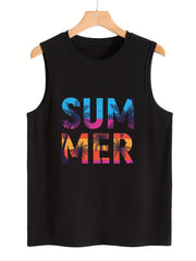 Tree & Summer Letter Pattern Stretchy Sports Vest Sleeveless Top