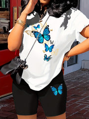 Butterfly Print Two Piece Outfit Short Sleeve Crew Neck T Shirt & Shorts Set