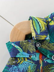 2pcs Baby Boys Leaf Print Shirt & Shorts Set