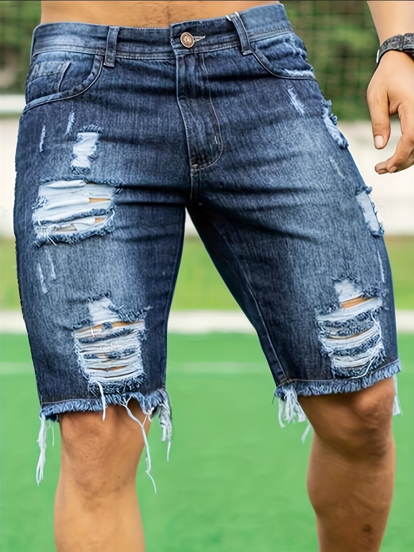 Men's Ripped Denim Shorts Casual Street Style Distressed Denim Shorts