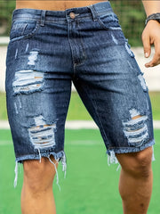 Men's Ripped Denim Shorts Casual Street Style Distressed Denim Shorts