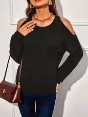 Cold Shoulder Pullover Sweater Crew Neck Long Sleeve