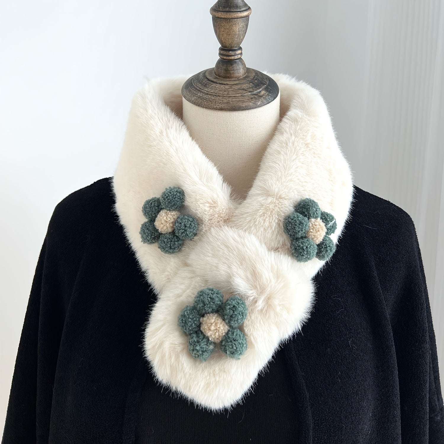 Flowers Plush Cross Scarf Winter Warm Nack Gaiters Women Accessories