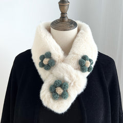 Flowers Plush Cross Scarf Winter Warm Nack Gaiters Women Accessories