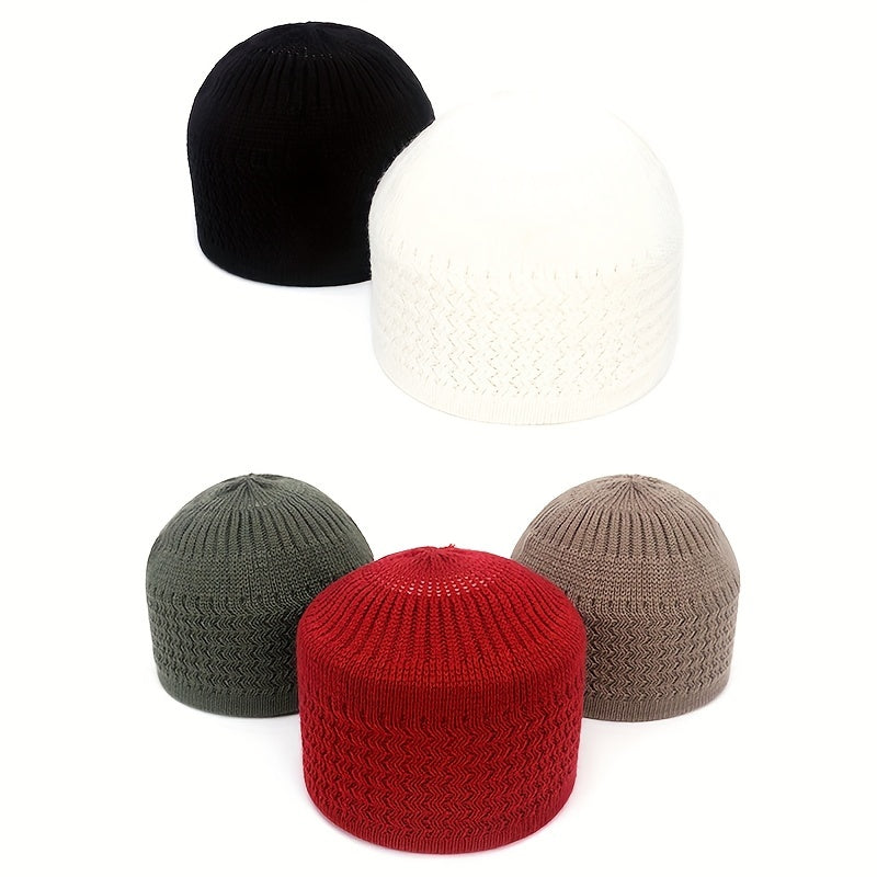 Unisex Ribbed Knitted Beanie Solid Wavy Striped Warm Knit Hat