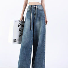 Wide Leg Straight Jeans Non Stretch Slash Pockets