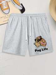 Men's Comfy Pug Life Print Drawstring Shorts for Summer