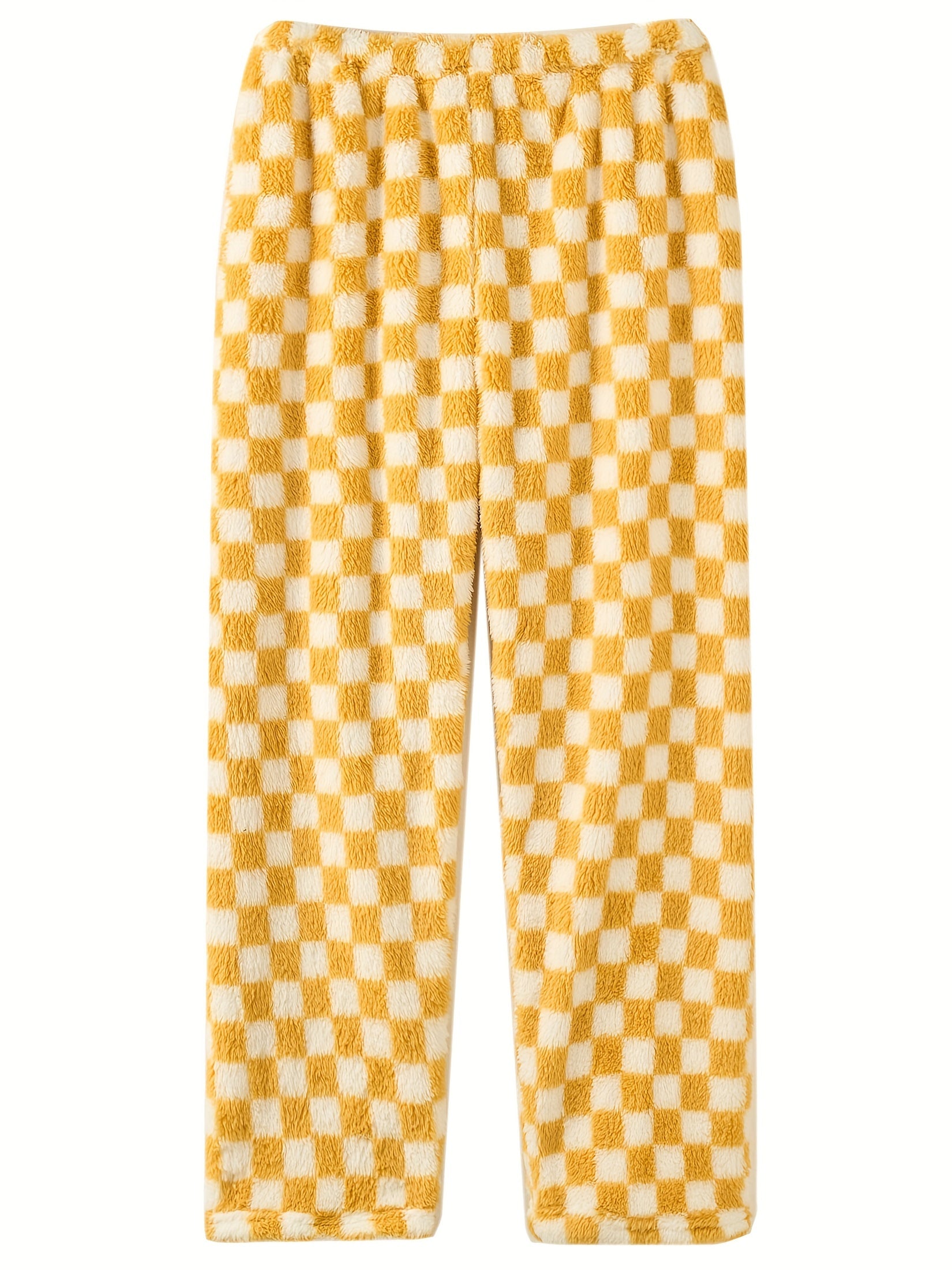 Women's Plus Checkered Print Flannel Warm Home Wear Pants