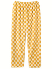 Women's Plus Checkered Print Flannel Warm Home Wear Pants
