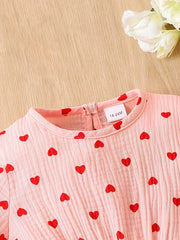 Girls Heart Print Ruffle Sleeve Jumpsuit With Bow - Toddlers Kids Children
