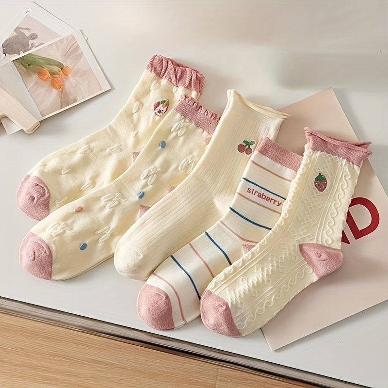 Strawberry Embroidery Ruffle Socks Women's Stockings