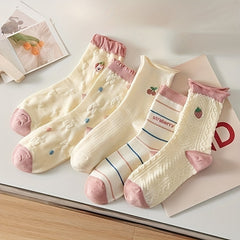 Strawberry Embroidery Ruffle Socks Women's Stockings