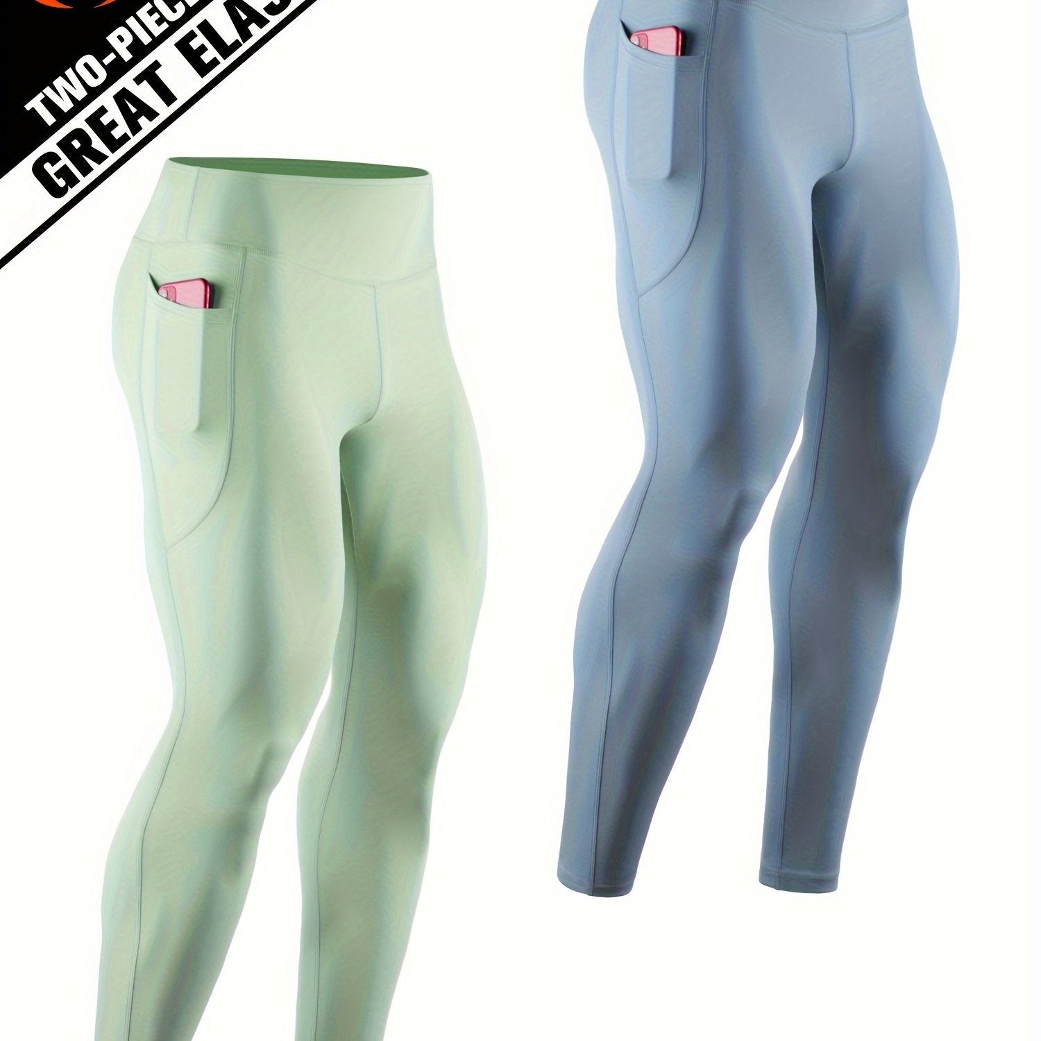 Men's Solid Pocket Leggings Active Quick Drying Sports Compression Pants