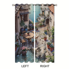 2pcs Lakeside Courtyard Curtains Tapestry for Outdoor Home Decor