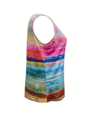 Painting Print Notched Neck Tank Top