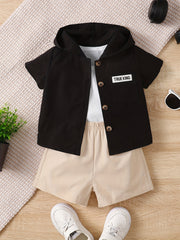 Boys Casual 3pcs Outfit T-shirt & Coat Top & Shorts Set