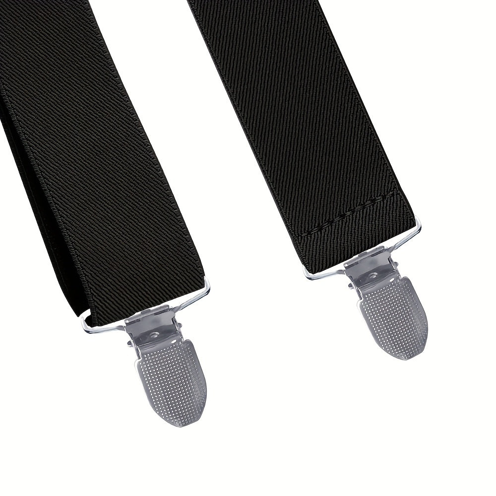 Men's Y Back Suspenders 3-Wide Adjustable Solid Straight Heavy Duty Clip