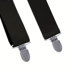 Men's Y Back Suspenders 3-Wide Adjustable Solid Straight Heavy Duty Clip