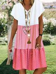 Colorblock Strip V Neck Dress