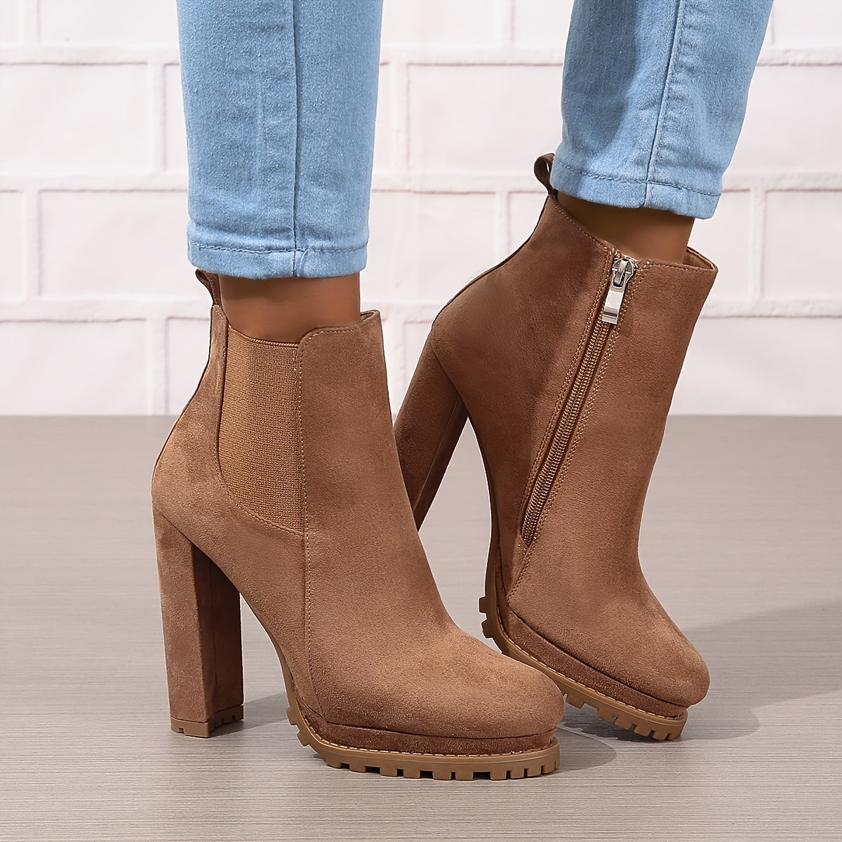 Comfy Block Heel Ankle Boots with Zipper
