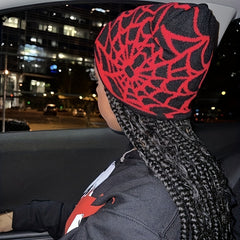 Spider Web Graphic Beanie Hat Hip Hop Skull Cap Unisex Y2K Winter Warm Knit Hat