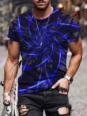 Men's 3D Spiral Stripe Print T-shirt - Casual Comfy Mid Stretch Crew Neck Tee