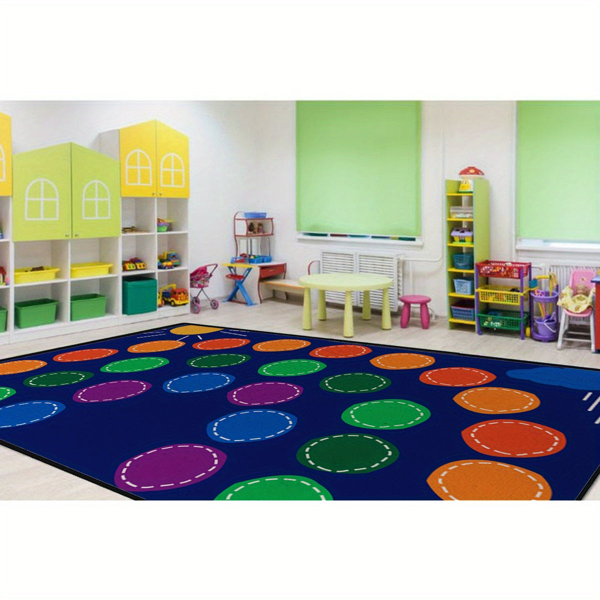Colorful Rings Children's Area Rug - Kids Room Circle Seating D cor