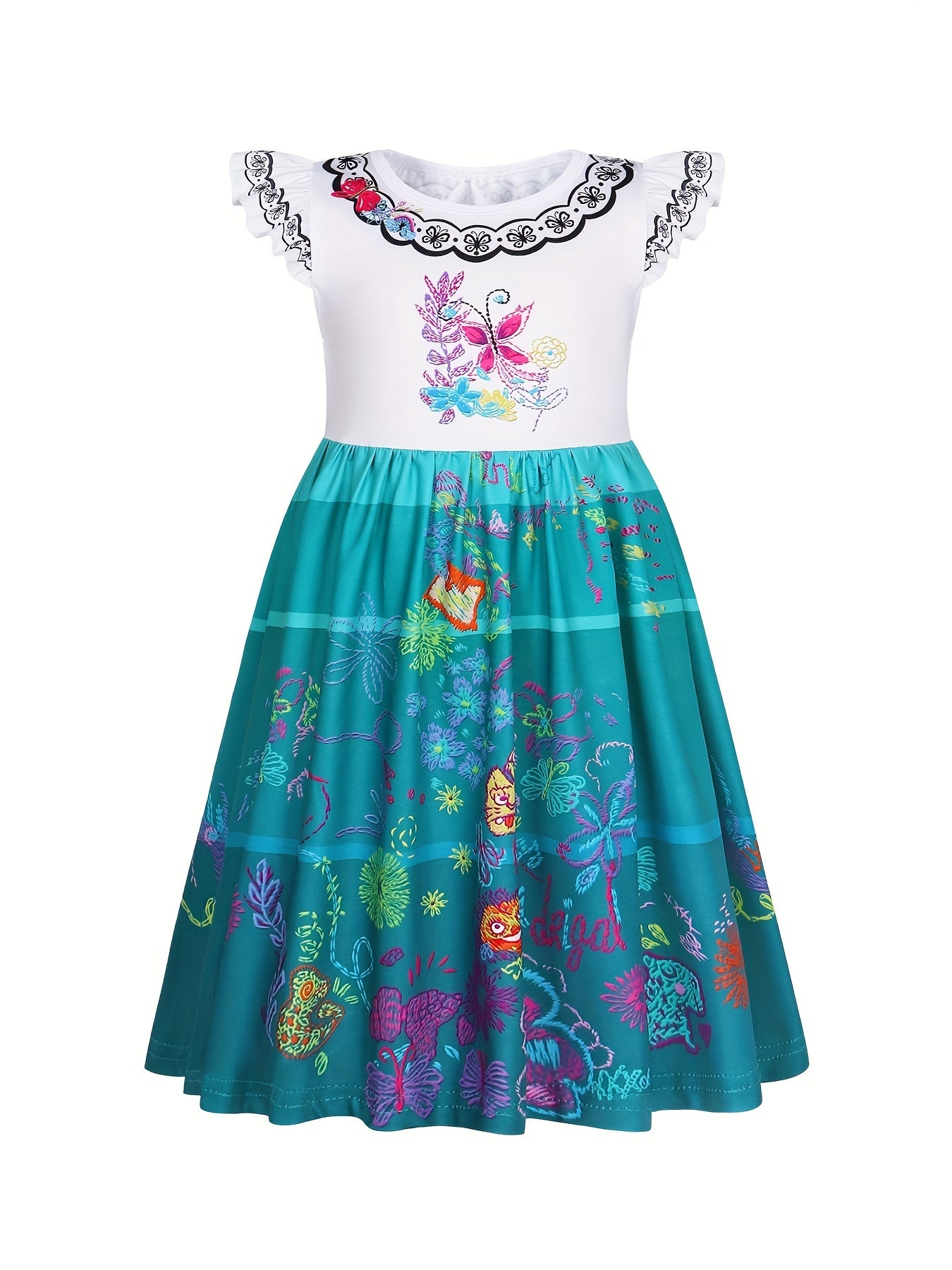 Girls Princess Dress Flowers Print Costume Dress Up Birthday Party