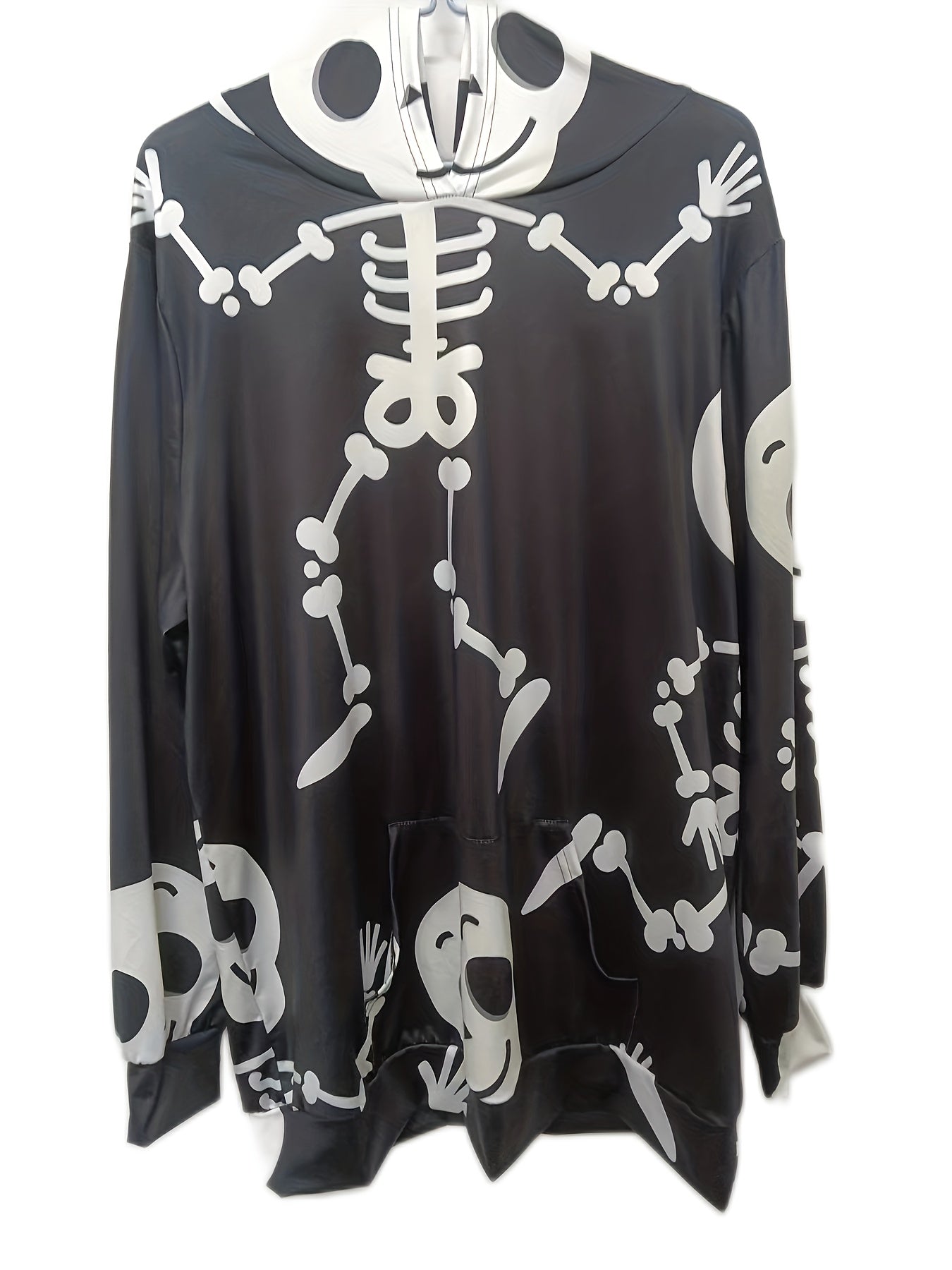 Skull Print Long Sleeve Hoodie With Pocket