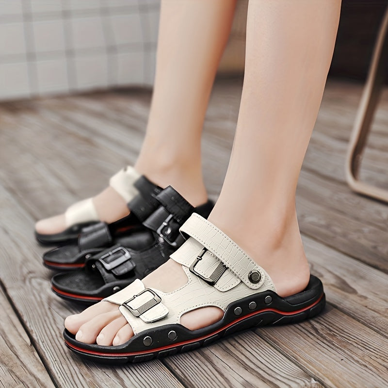 Men's Leather Slide Sandals Non Slip Comfortable Casual