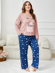 Cat Print Pajama Set Long Sleeve Top & Pants