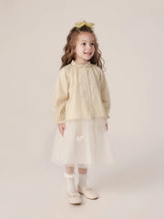 MARC&JANIE Girls Mesh Stitching Cotton Baggy Blouse Kids Autumn Clothes