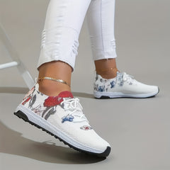Women's Floral Pattern Sneakers Lightweight Lace Up Shoes