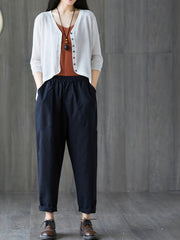 Vintage Loose Summer V Neck Button Front Cardigan